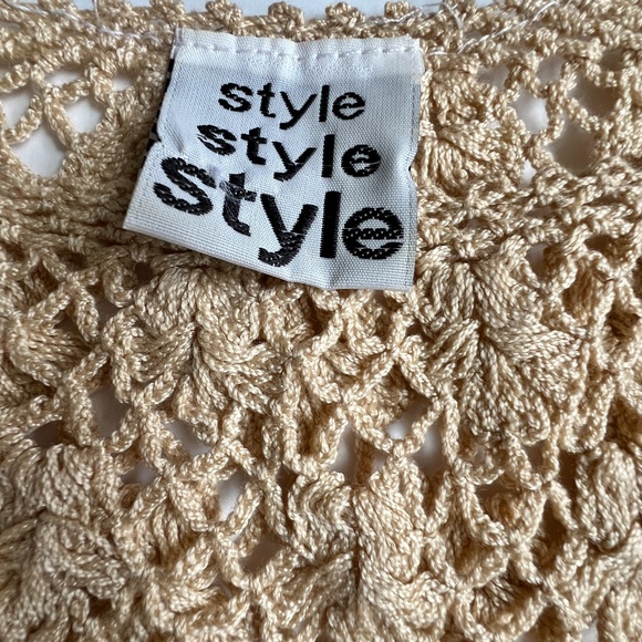 Style Crochet Top 3/4 Sleeves Ecru Beige Size Small See Through Countrycore - Picture 5 of 6